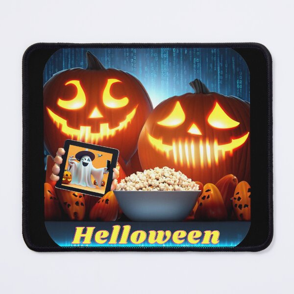 Item preview, Pumpkins eating popcorn and watching a movie on a tablet designed and sold by PolishBrand.