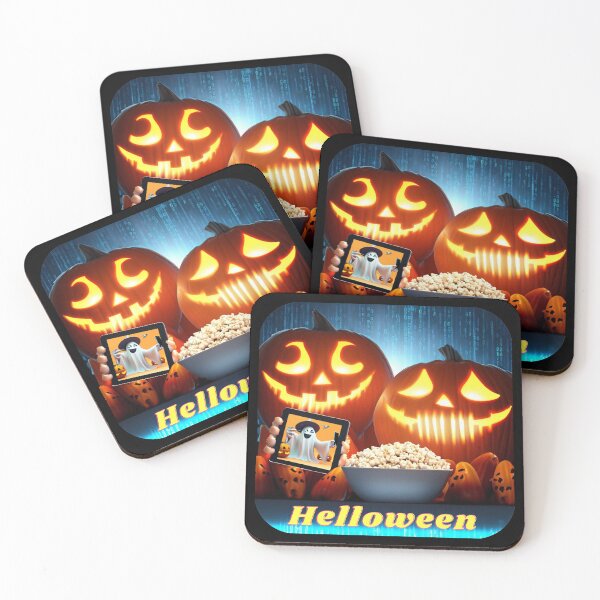Item preview, Pumpkins eating popcorn and watching a movie on a tablet designed and sold by PolishBrand.