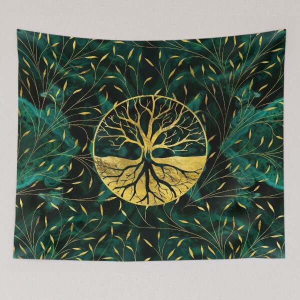 Item preview, Golden Tree of Life Yggdrasil on Malachite designed and sold by k9printart.