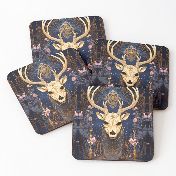 Item preview,  Gothic Blue Art Deco Purple Blue Gold Stag Skull designed and sold by AwakenedSoul.