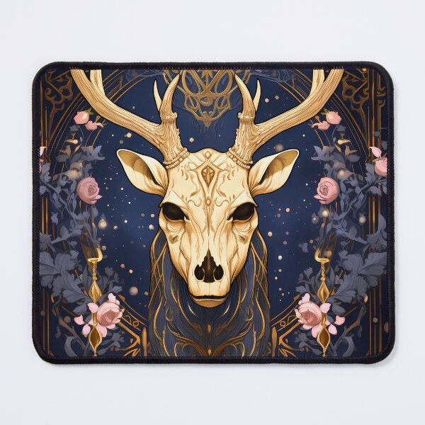 Item preview, Gothic Blue Art Deco Purple Blue Gold Stag Skull designed and sold by AwakenedSoul.