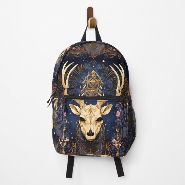 Item preview, Gothic Blue Art Deco Purple Blue Gold Stag Skull designed and sold by AwakenedSoul.