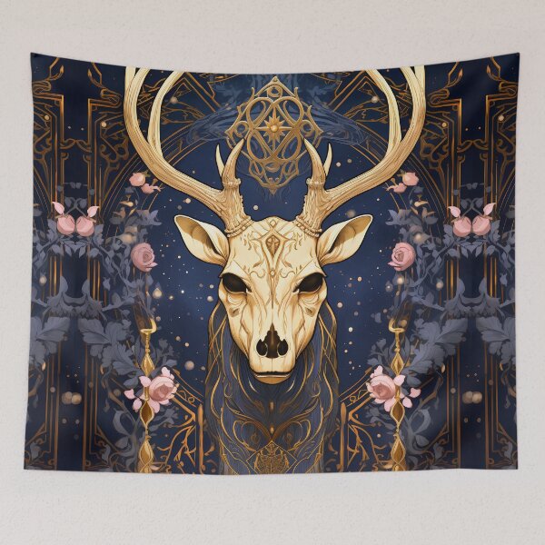 Item preview,  Gothic Blue Art Deco Purple Blue Gold Stag Skull designed and sold by AwakenedSoul.