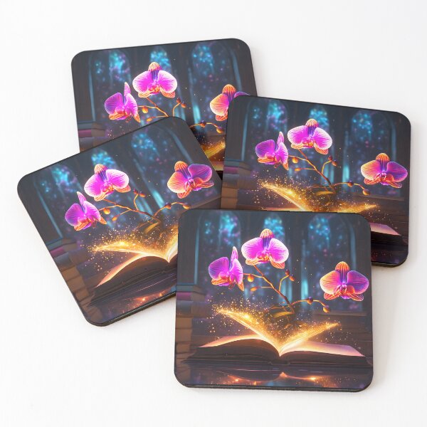 Item preview, Book of magic with captivating magenta orchid growing out of it in the style of dreamy symbolism designed and sold by AI-Only Creations.