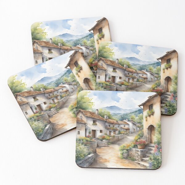 Item preview, Countryside Village Watercolor Painting designed and sold by My Artprintz.