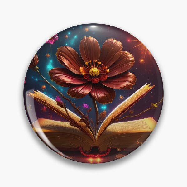 Item preview, Magical Chocolate Cosmos Flower growing from a book in galaxy in the style of mesmerizing optical illusions designed and sold by AI-Only Creations.