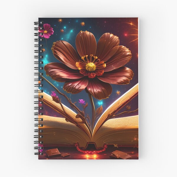 Item preview, Magical Chocolate Cosmos Flower growing from a book in galaxy in the style of mesmerizing optical illusions designed and sold by AI-Only Creations.