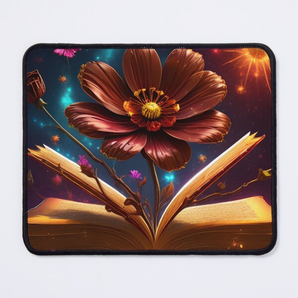 Item preview, Magical Chocolate Cosmos Flower growing from a book in galaxy in the style of mesmerizing optical illusions designed and sold by AI-Only Creations.