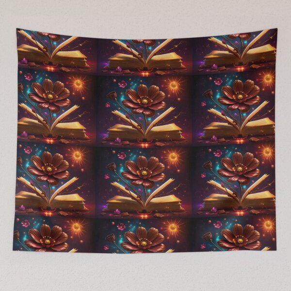 Item preview, Magical Chocolate Cosmos Flower growing from a book in galaxy in the style of mesmerizing optical illusions designed and sold by AI-Only Creations.