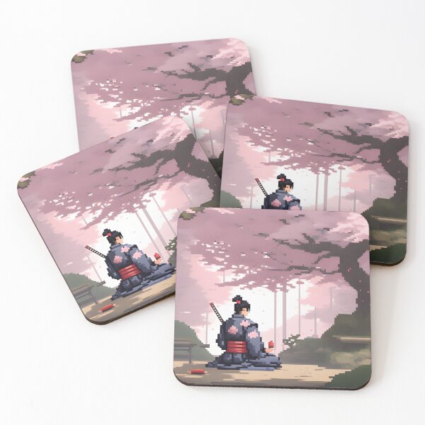 Item preview, Meditating Samurai Japan Landscape Pixel Art designed and sold by NikoVerse Studio.