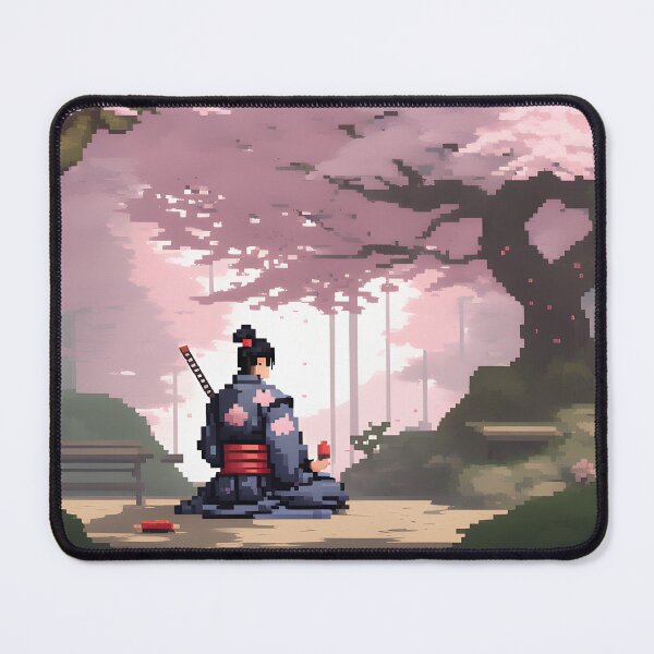 Item preview, Meditating Samurai Japan Landscape Pixel Art designed and sold by NikoVerse Studio.