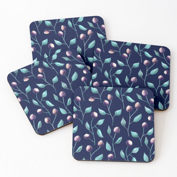 Item preview, Botanical pattern painted with color pencils on a dark background designed and sold by Origillus.