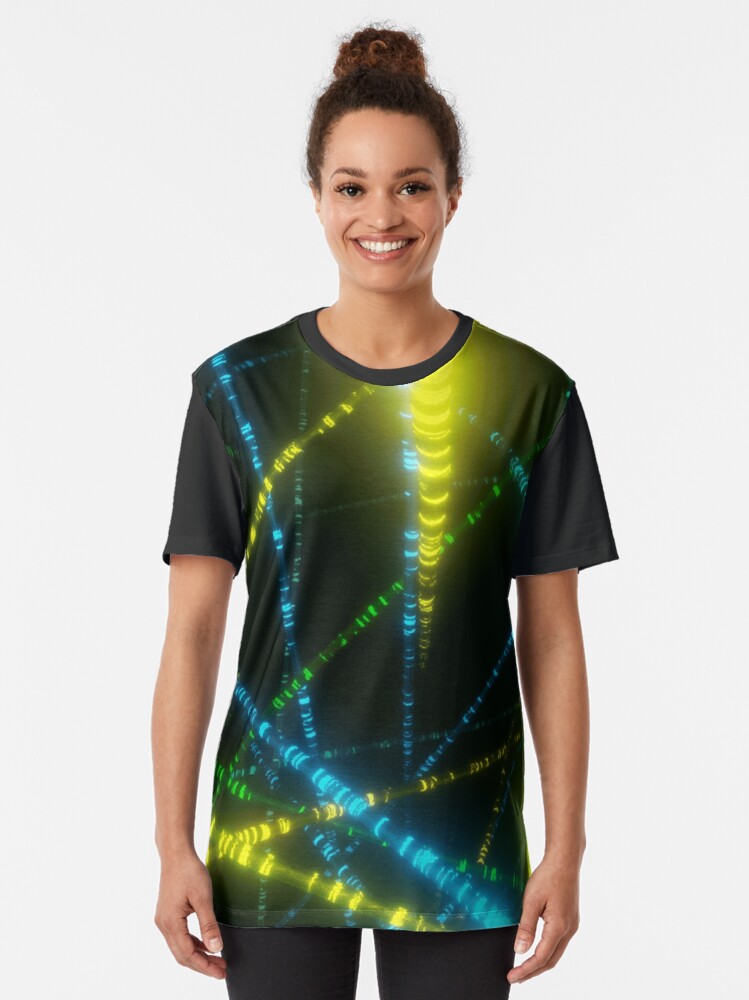 Alternate view of Neon Cyberpunk Punk 90s Laser Lights Rave Print Graphic T-Shirt