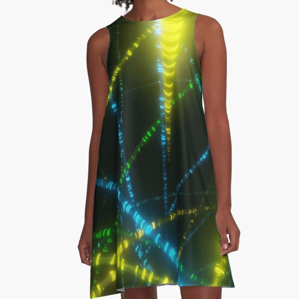Neon Cyberpunk Punk 90s Laser Lights Rave Print A-Line Dress