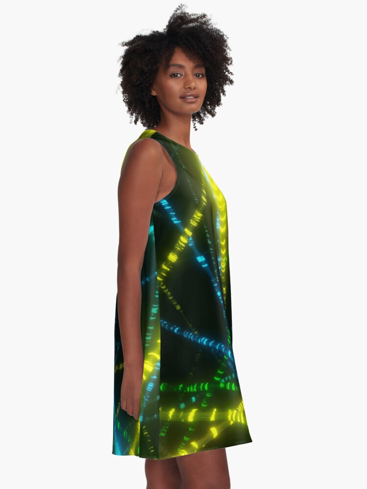 Alternate view of Neon Cyberpunk Punk 90s Laser Lights Rave Print A-Line Dress
