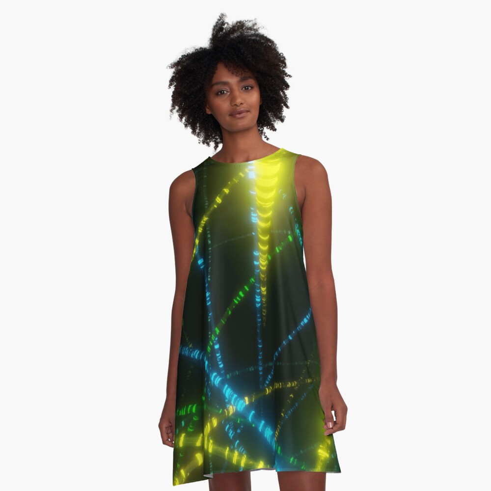 Neon Cyberpunk Punk 90s Laser Lights Rave Print A-Line Dress