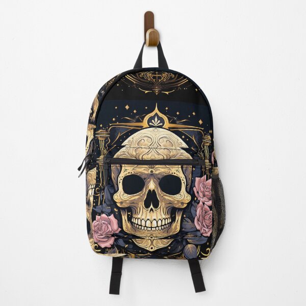 Artikelvorschau, Gothic Skull Pink Roses Golden Starry Frame entworfen und verkauft von AwakenedSoul.