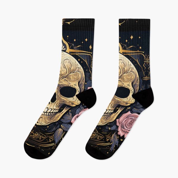 Artikelvorschau, Gothic Skull Pink Roses Golden Starry Frame entworfen und verkauft von AwakenedSoul.