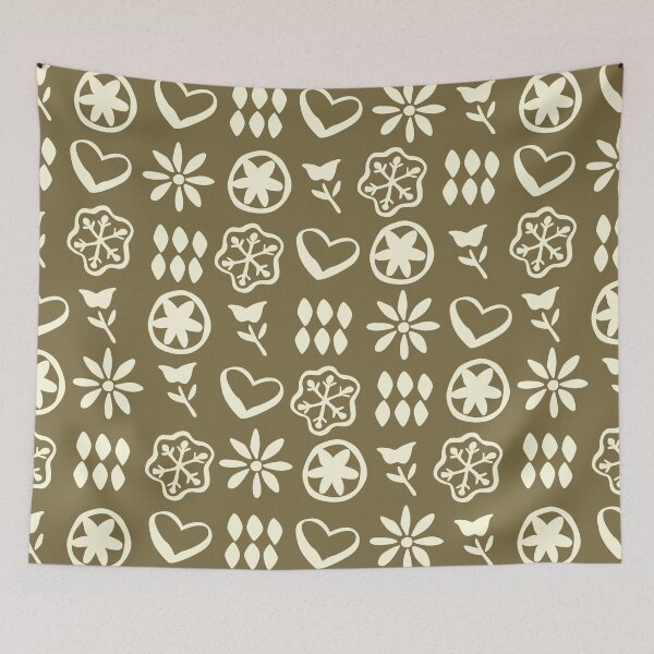 Item preview, Pine Green Cream Boho Retro Mid Century Nostalgic Christmas Pattern designed and sold by blomastudios.