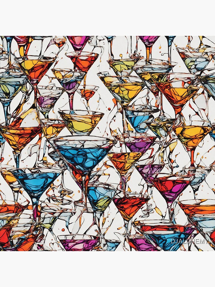 Thumbnail 3 of 3, Sticker, Colorful Abstract Martini Glasses designed and sold by DJALCHEMY.