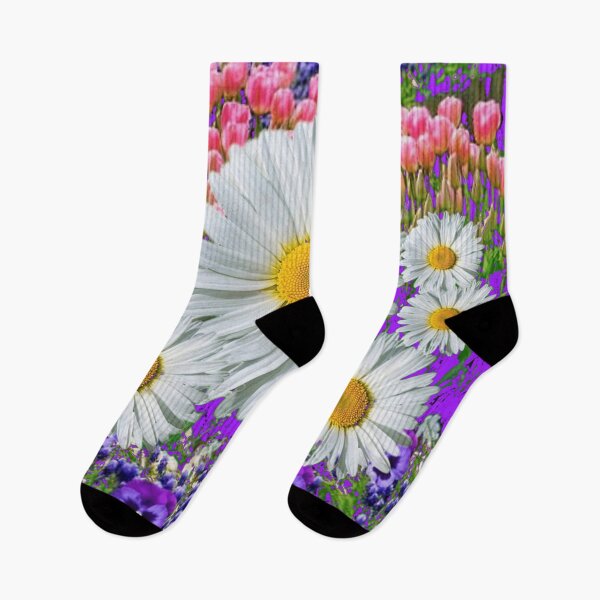 Item preview, WHITE  SHASTA DAISY FLOWERS GARDEN PURPLE ART designed and sold by sharlesart.