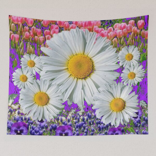 Item preview, WHITE  SHASTA DAISY FLOWERS GARDEN PURPLE ART designed and sold by sharlesart.