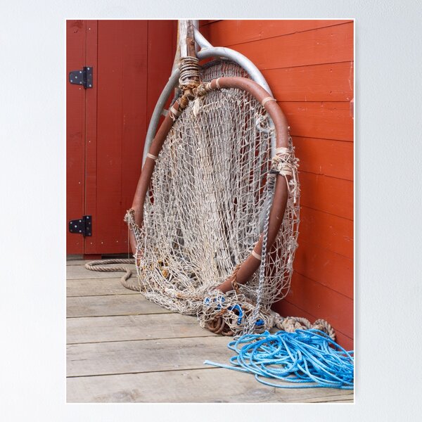 Close up of beautiful fisherman fishing nets string on sandy beach, bird's  eye view of the