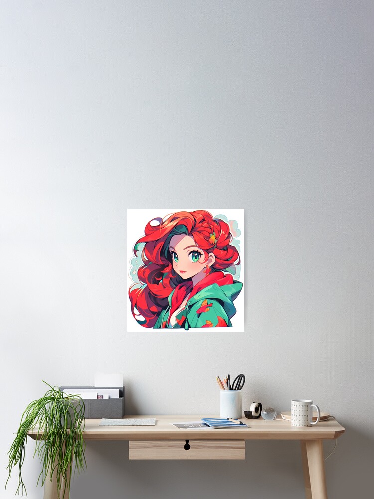 Red Haired Girl in Green Hoodie Poster