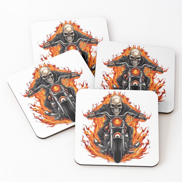 Aperçu de l'œuvre Skull Biker chevauchant une moto Hurley avec des flammes sortant 7 créée et vendue par eyestetix.