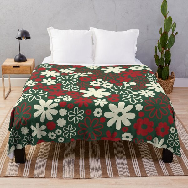 Item preview, Classic Retro Vintage 50s Christmas Flower Pattern in Green Red Cream designed and sold by blomastudios.