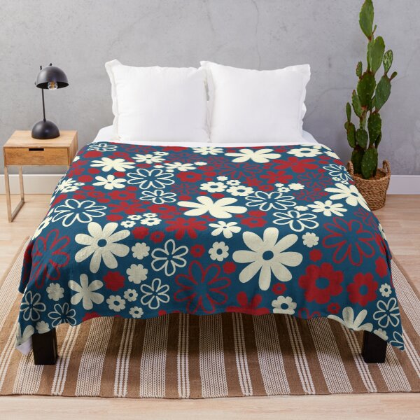 Item preview, Classic Retro Vintage 50s Christmas Flower Pattern in Blue Red Cream designed and sold by blomastudios.