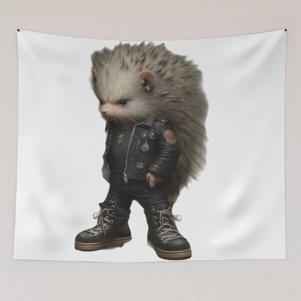 Item preview, Heavy metal hedgehog Hardcore punk art furry anthropomorphic hybrid creature manga anime whimsical  designed and sold by Baba  Yaga's Cards.