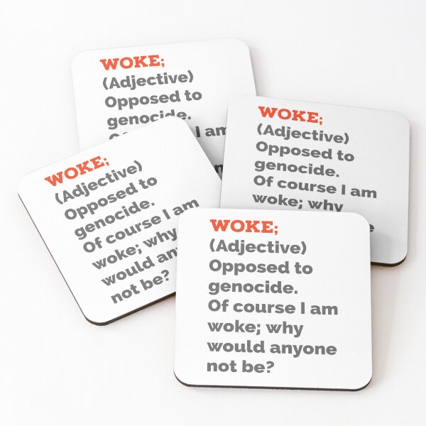 Item preview, Woke= oppressed to genocide  designed and sold by Rachel the Artist .