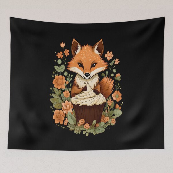 Item preview, Fox Flowers Cupcake - A Sweet and Charming Illustration designed and sold by alaa-mously.