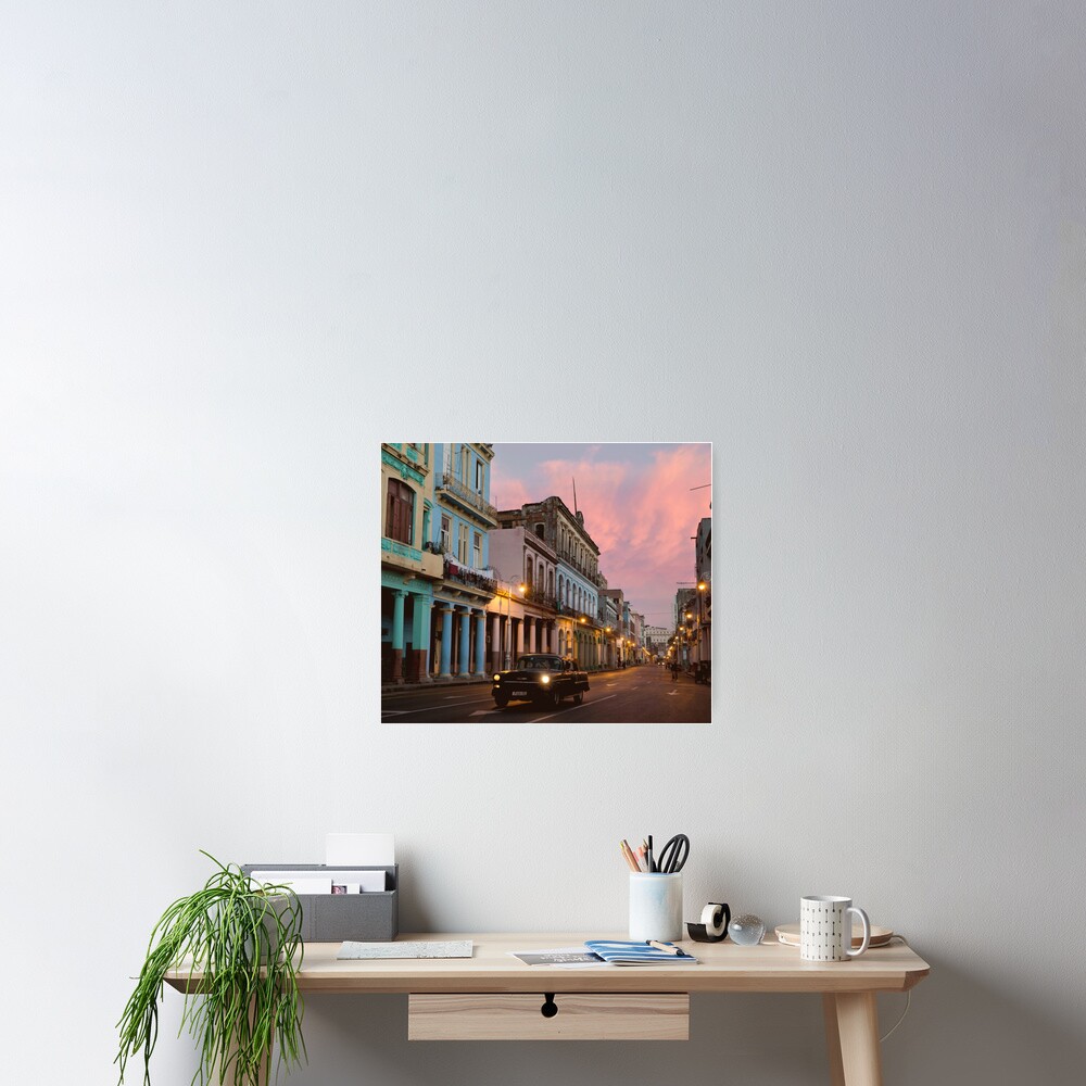 Cuba Havana Cuban Tropical Sunset Classic Car Poster