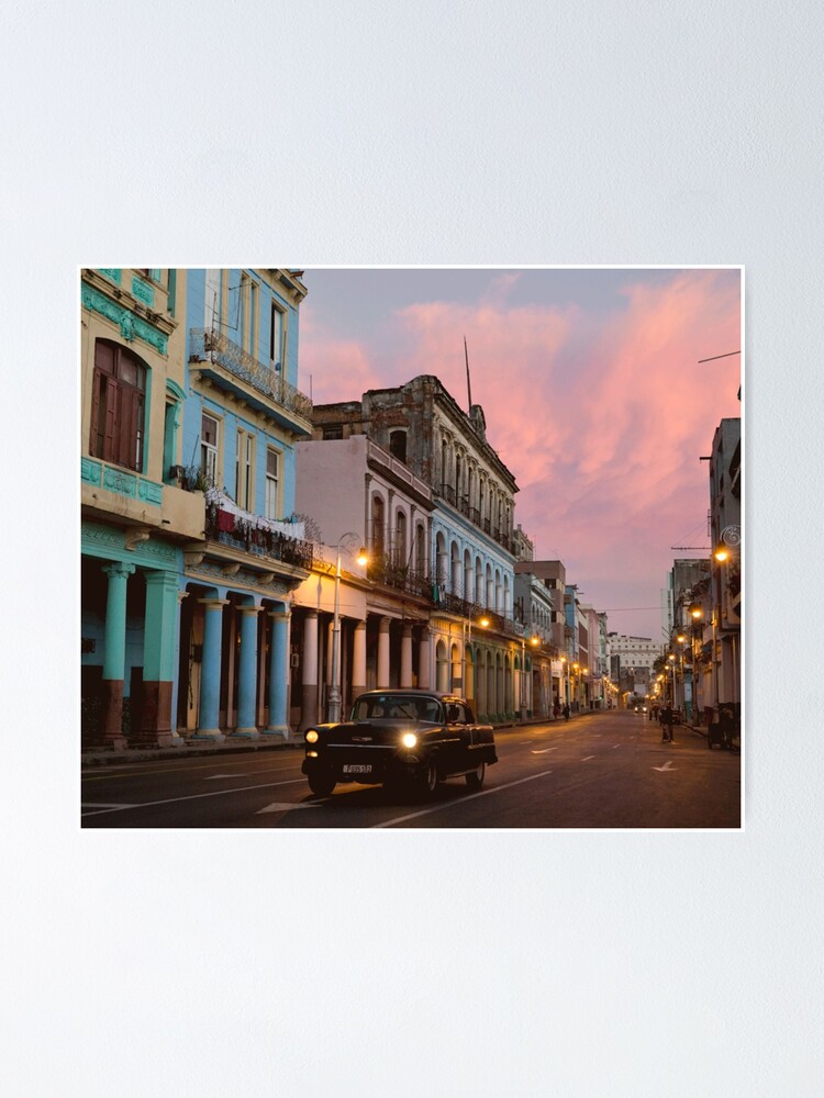 Alternate view of Cuba Havana Cuban Tropical Sunset Classic Car Poster