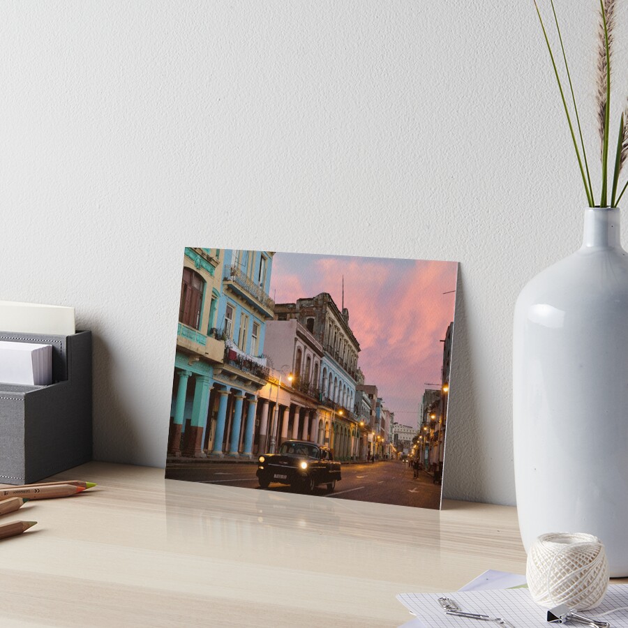 Cuba Havana Cuban Tropical Sunset Classic Car Art Board Print