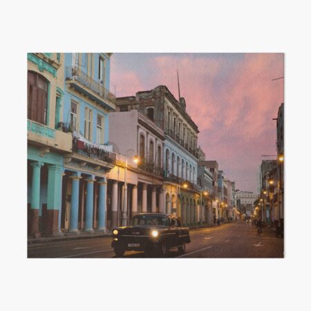 Cuba Havana Cuban Tropical Sunset Classic Car Art Board Print