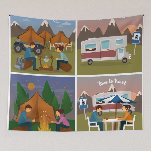 Item preview, Summer Camp. Man and Woman sitting by Fireplace. Time to Travel. designed and sold by ivector.