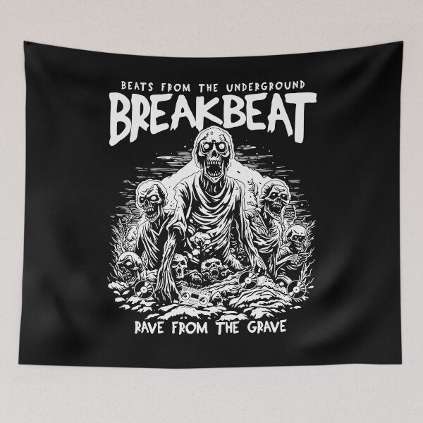 Artikelvorschau, BREAKBEAT – Halloween Rave From The Grave (Weiß) entworfen und verkauft von Discothreadz.