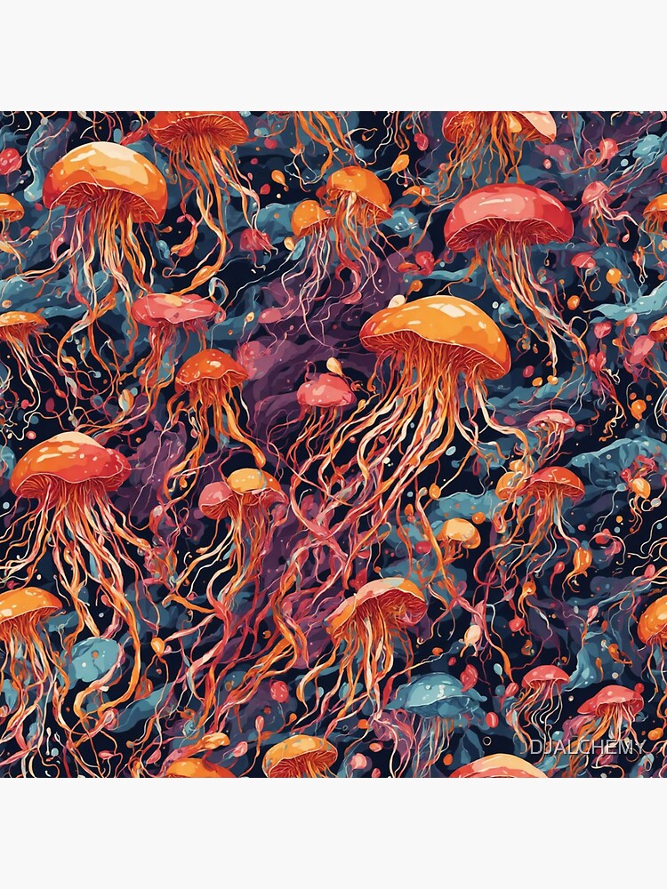 Thumbnail 3 of 3, Sticker, Orange and Pink Jellyfish designed and sold by DJALCHEMY.
