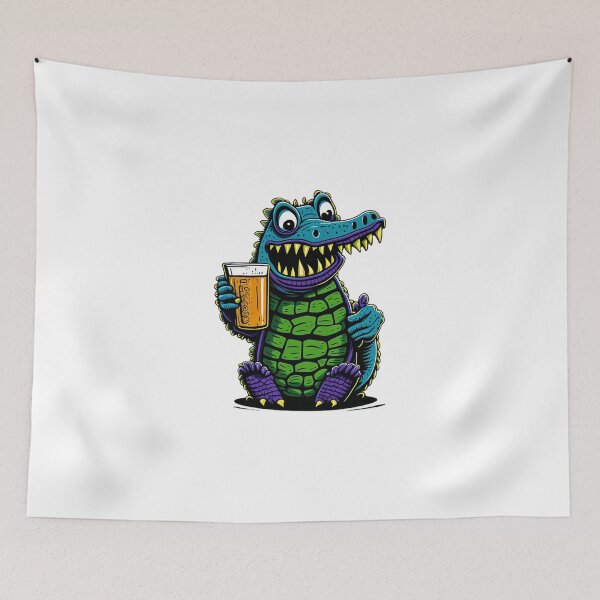 Item preview, Cartoonish croc with beer mug designed and sold by likbatonboot.