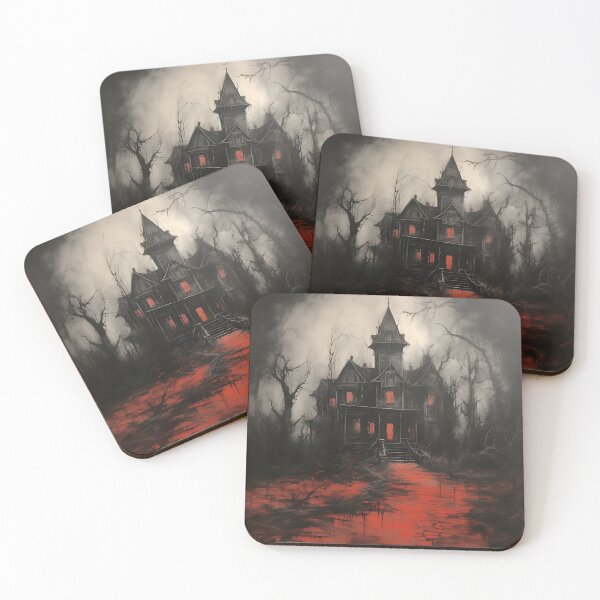 Item preview, Dark, scary red acrylic haunted house print designed and sold by dcrc.