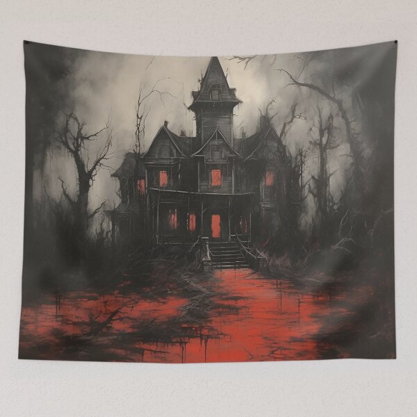 Item preview, Dark, scary red acrylic haunted house print designed and sold by dcrc.