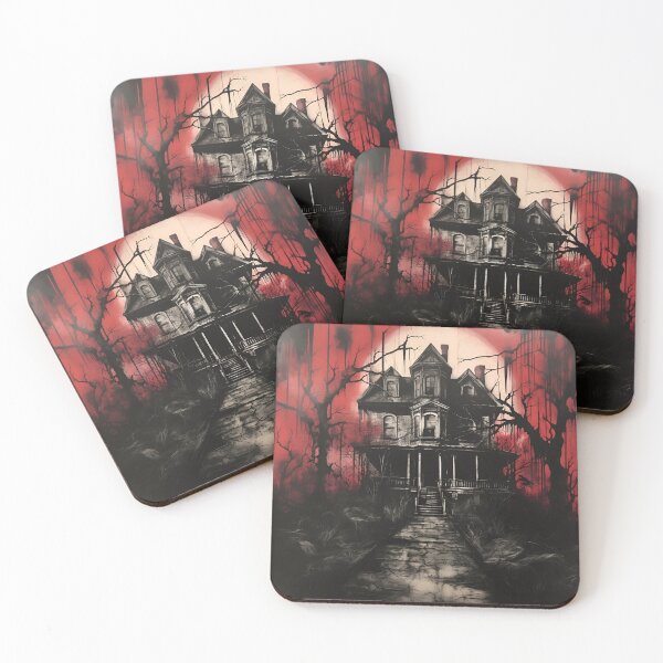 Item preview, dark, scary red acrylic haunted house print designed and sold by dcrc.