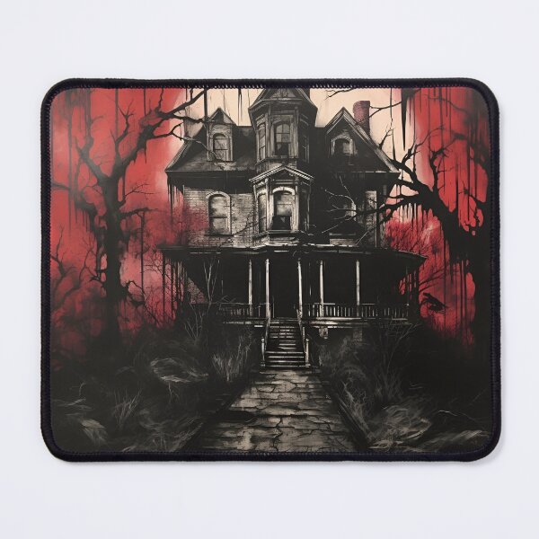 Item preview, dark, scary red acrylic haunted house print designed and sold by dcrc.
