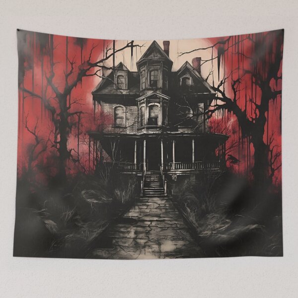Item preview, dark, scary red acrylic haunted house print designed and sold by dcrc.