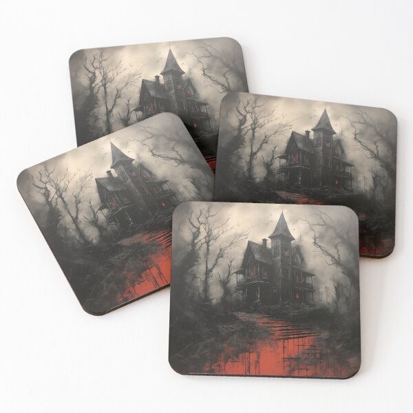 Item preview, dark, scary red acrylic haunted house print designed and sold by dcrc.