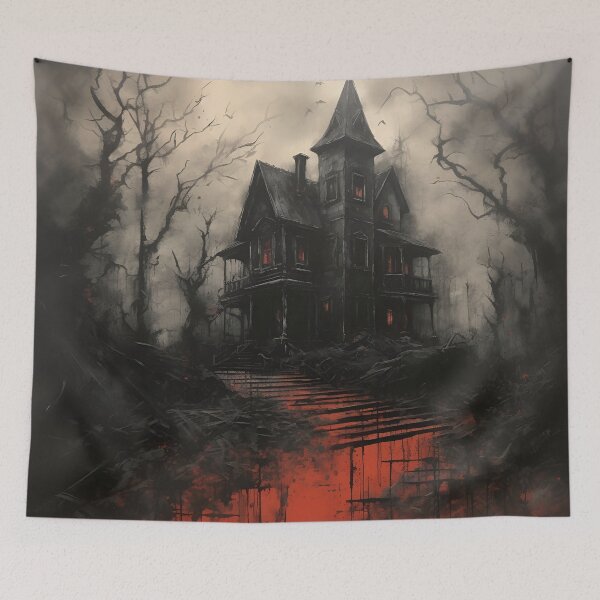 Item preview, dark, scary red acrylic haunted house print designed and sold by dcrc.