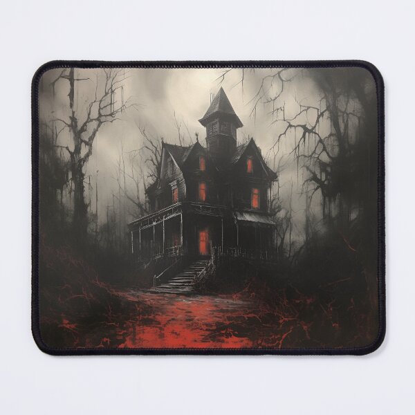 Item preview, dark, scary red acrylic haunted house print designed and sold by dcrc.